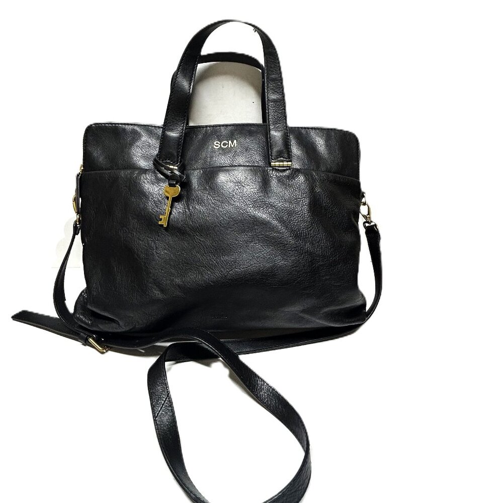 Fossil black leather briefcase/bag